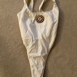 DKNY white one piece bathing suit high leg Size:S
